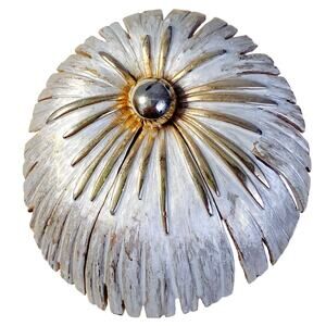 Vintage Mid Century Atomic Sunburst Brooch 50s 60s Silver Gold Two Tone Dome Pin